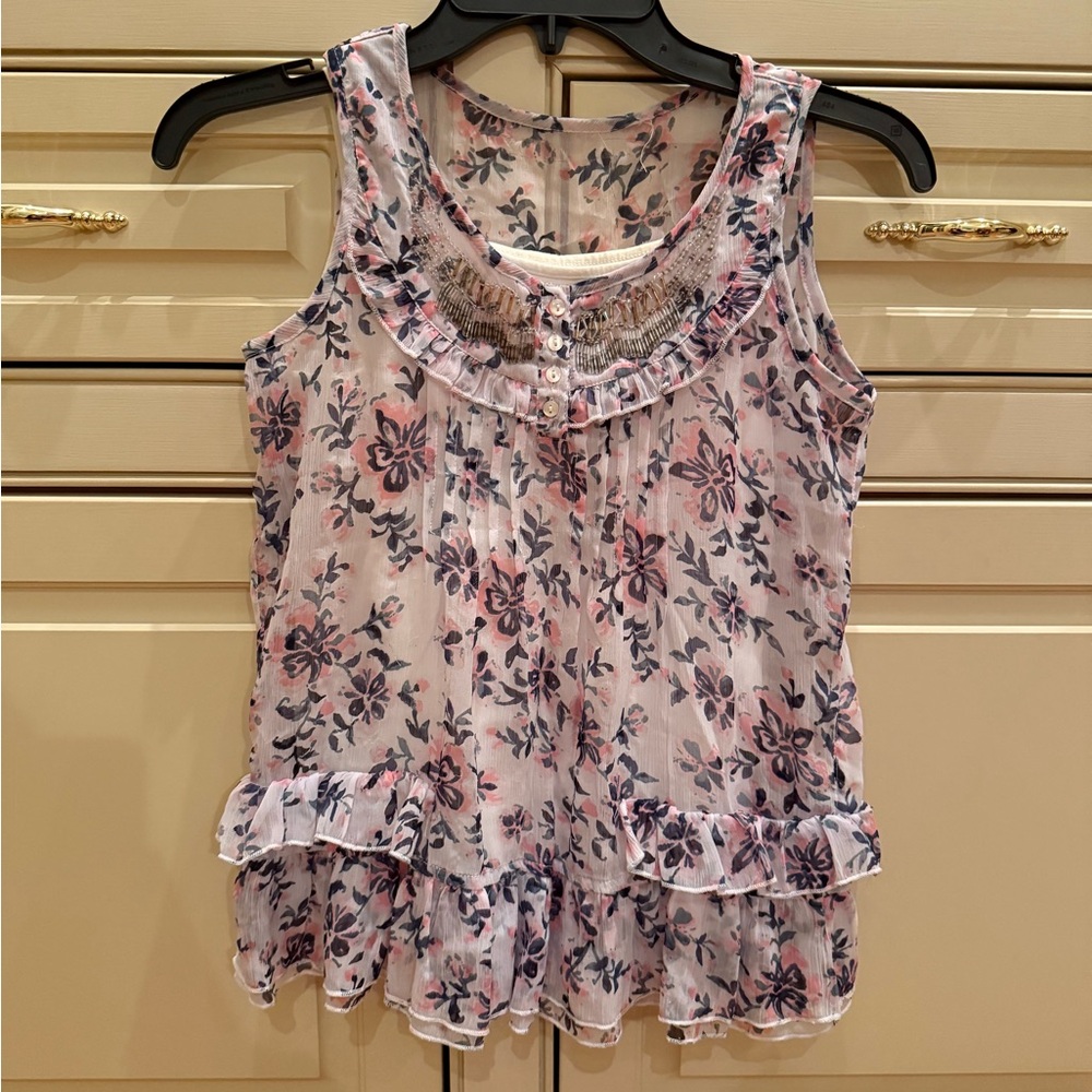 Floral Sleeveless Top - Pink and Blue